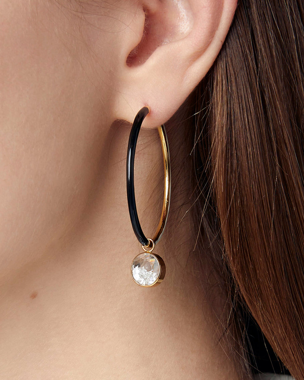 Reversible 18K Gold Enamel Crystal and Diamond Shaker Hoop Earrings
