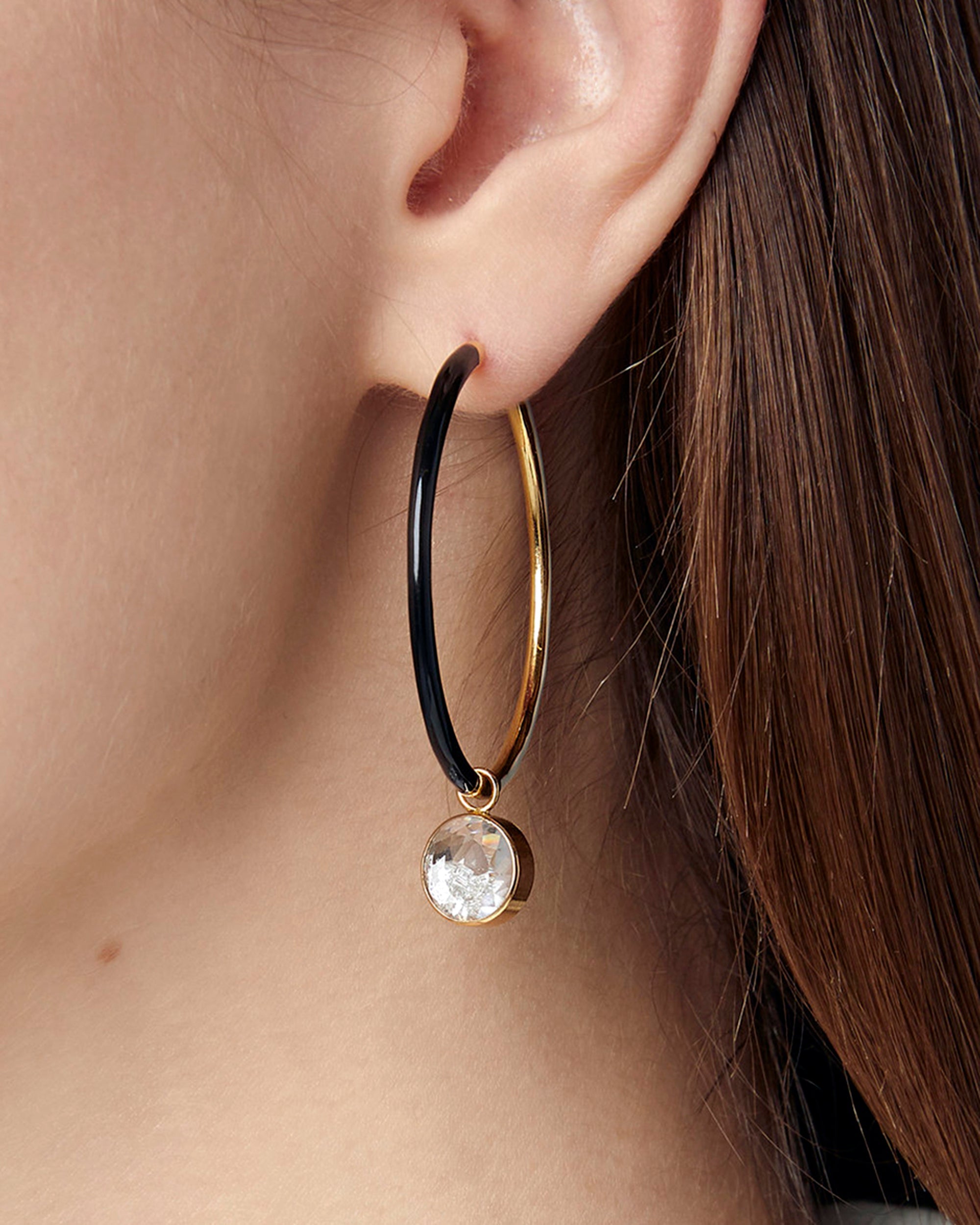 Reversible 18K Gold Enamel Crystal and Diamond Shaker Hoop Earrings