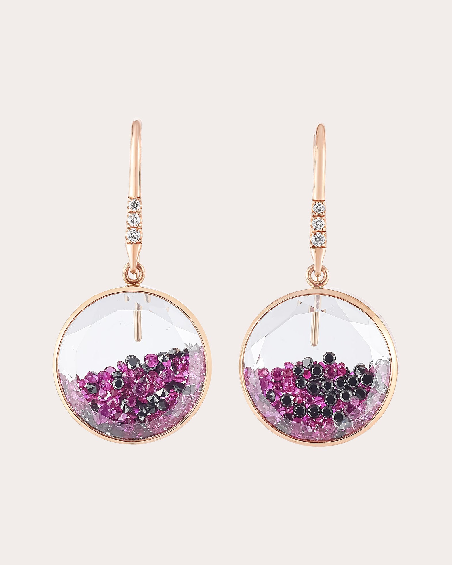 Core 15 18K Gold Crystal Ruby and Black Diamond Shaker Earrings