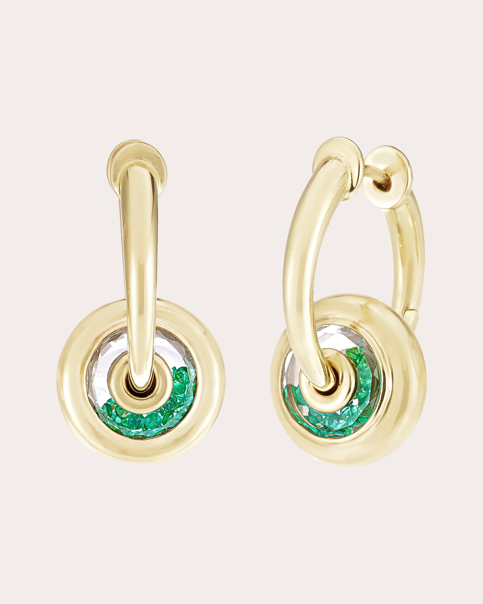 Roda 9 18K Gold Crystal and Emerald Shaker Hoop Earrings