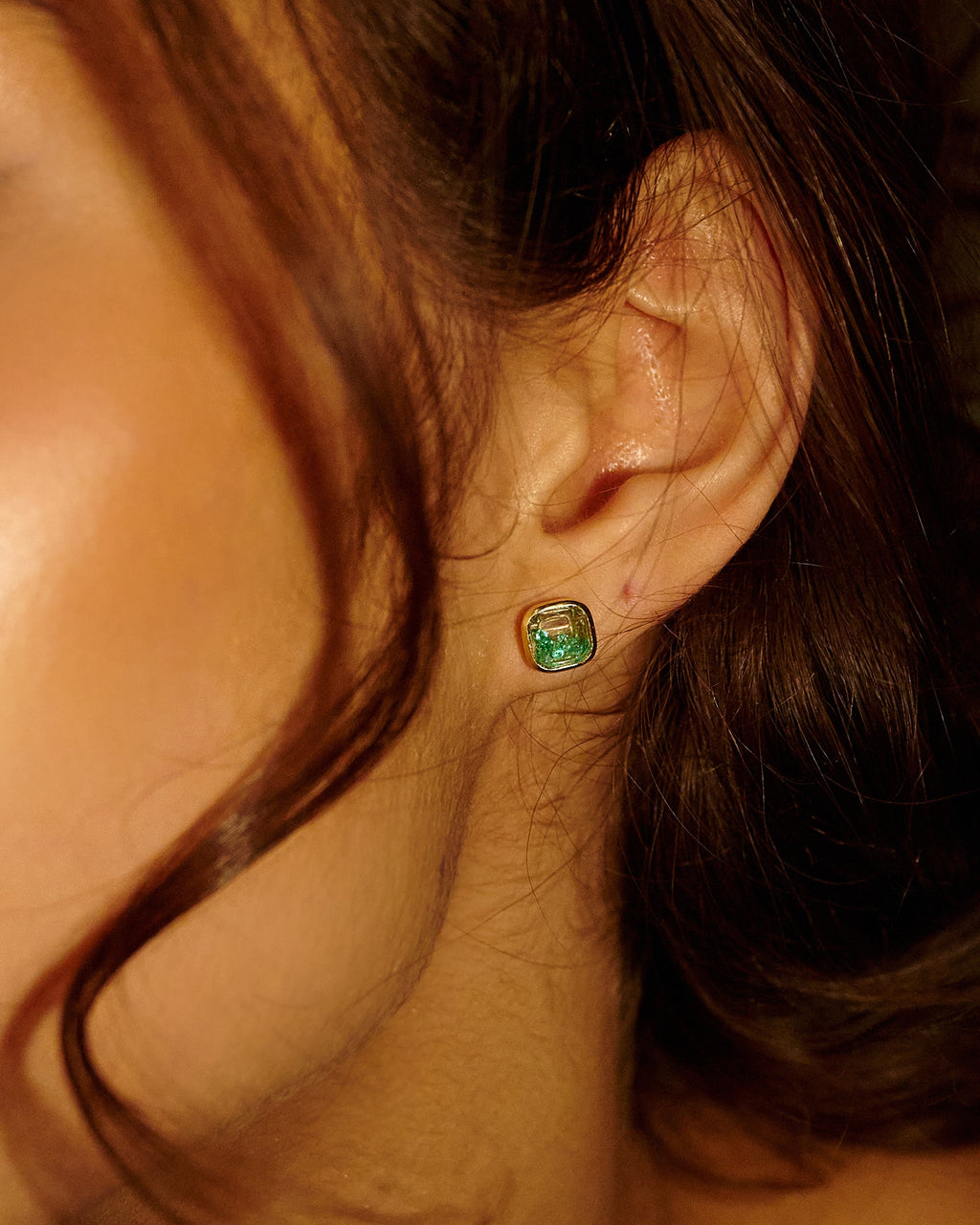Emerald Neue Cushion Stud Earrings