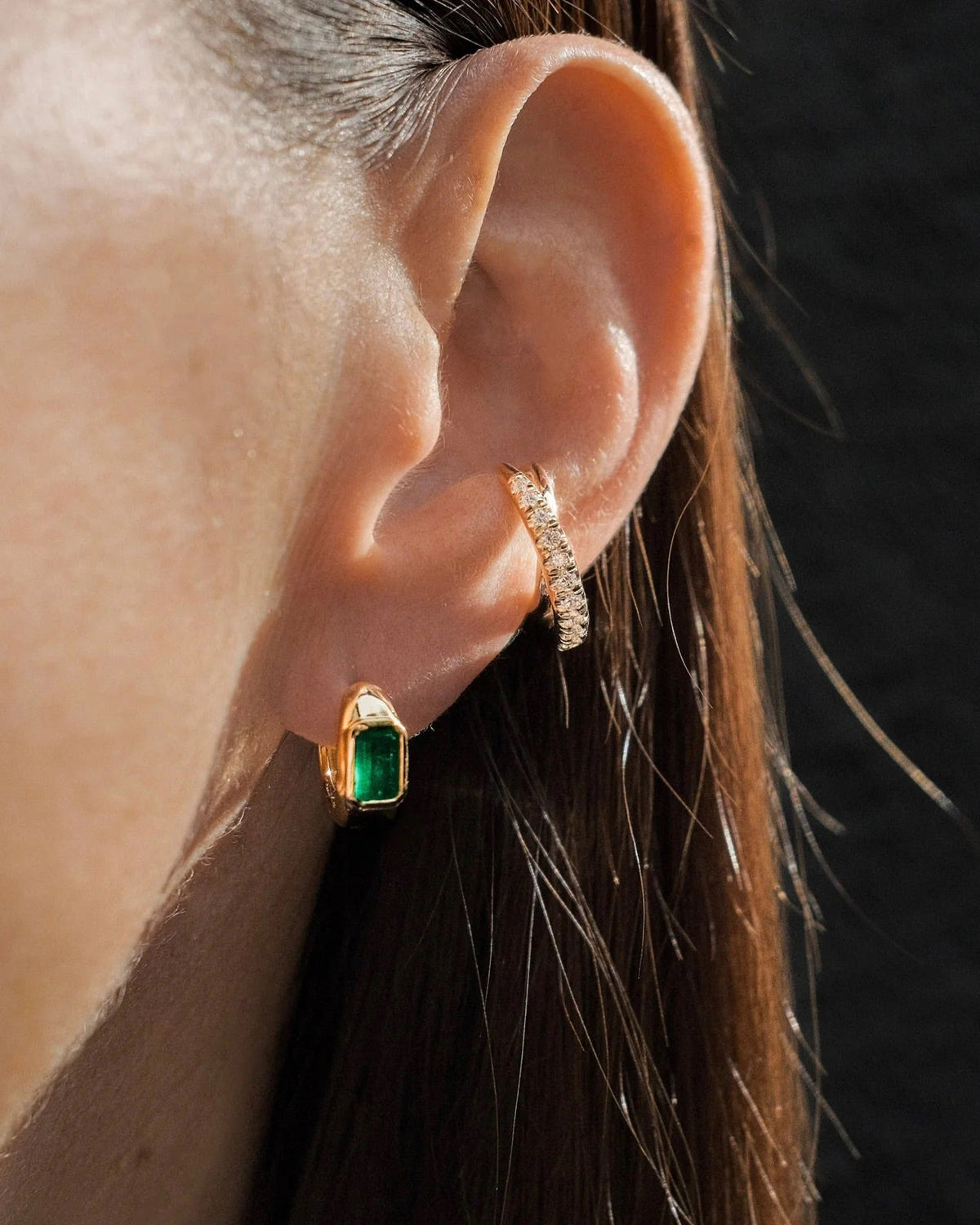 Emerald & 14k Gold Balloon Huggie Earrings