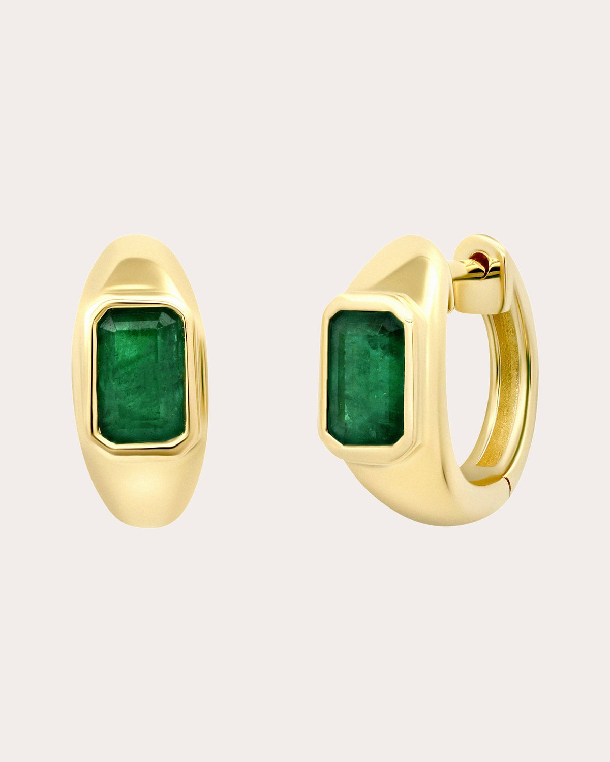 Emerald & 14k Gold Balloon Huggie Earrings