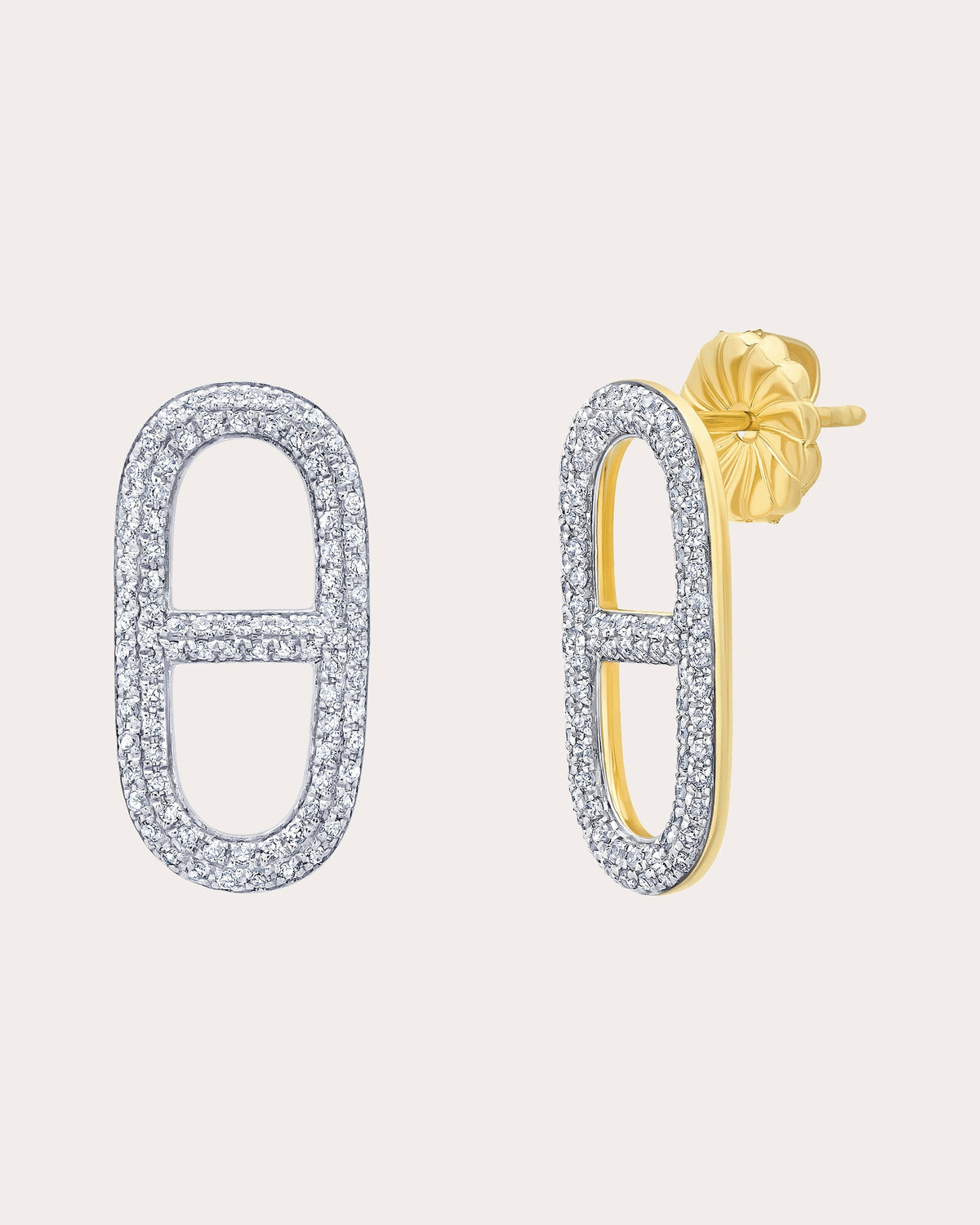 Diamond & 14k Gold Pavé Stirrup Stud Earrings