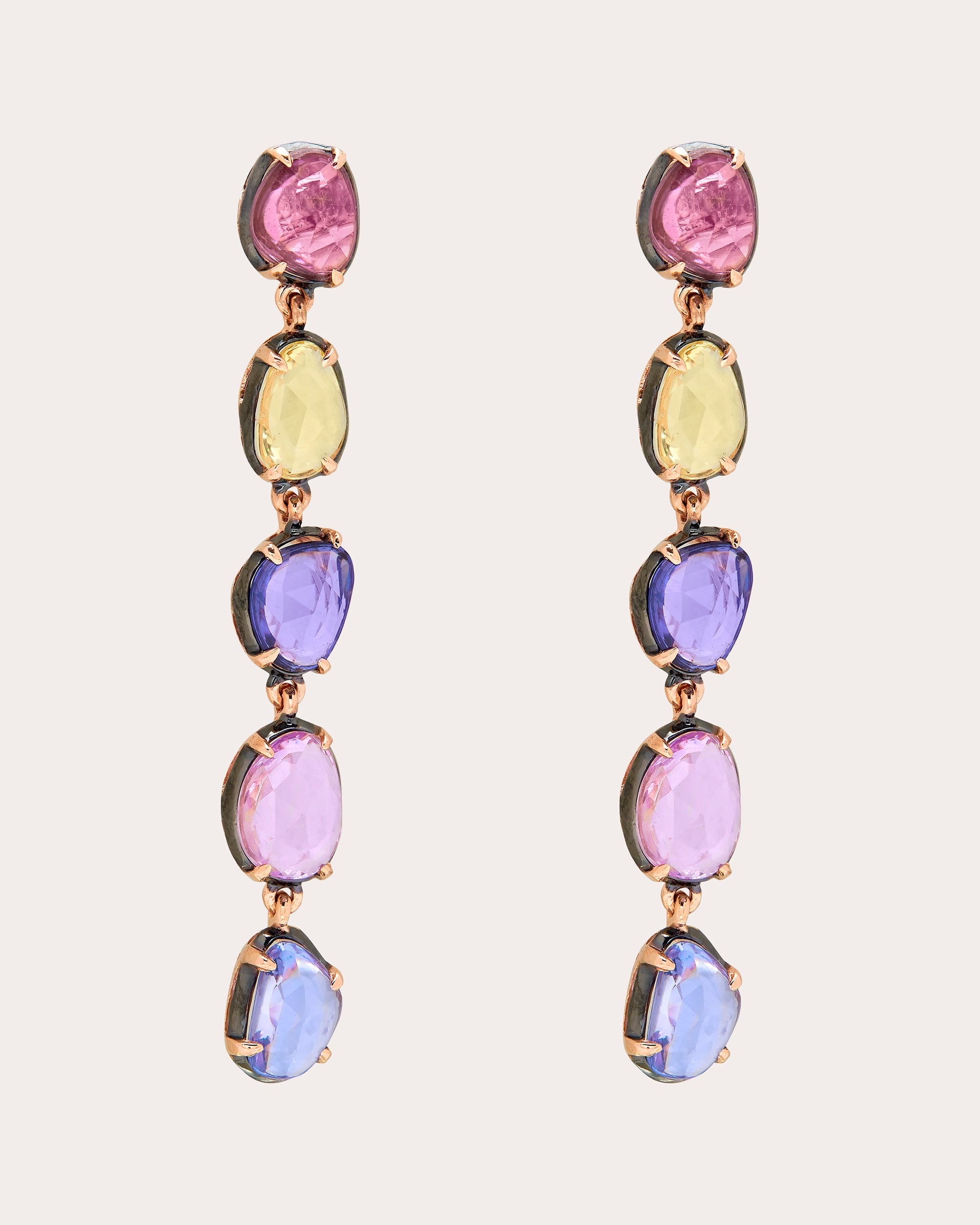 Multicolor Sapphire & 18k Rose Gold Blossom Earrings