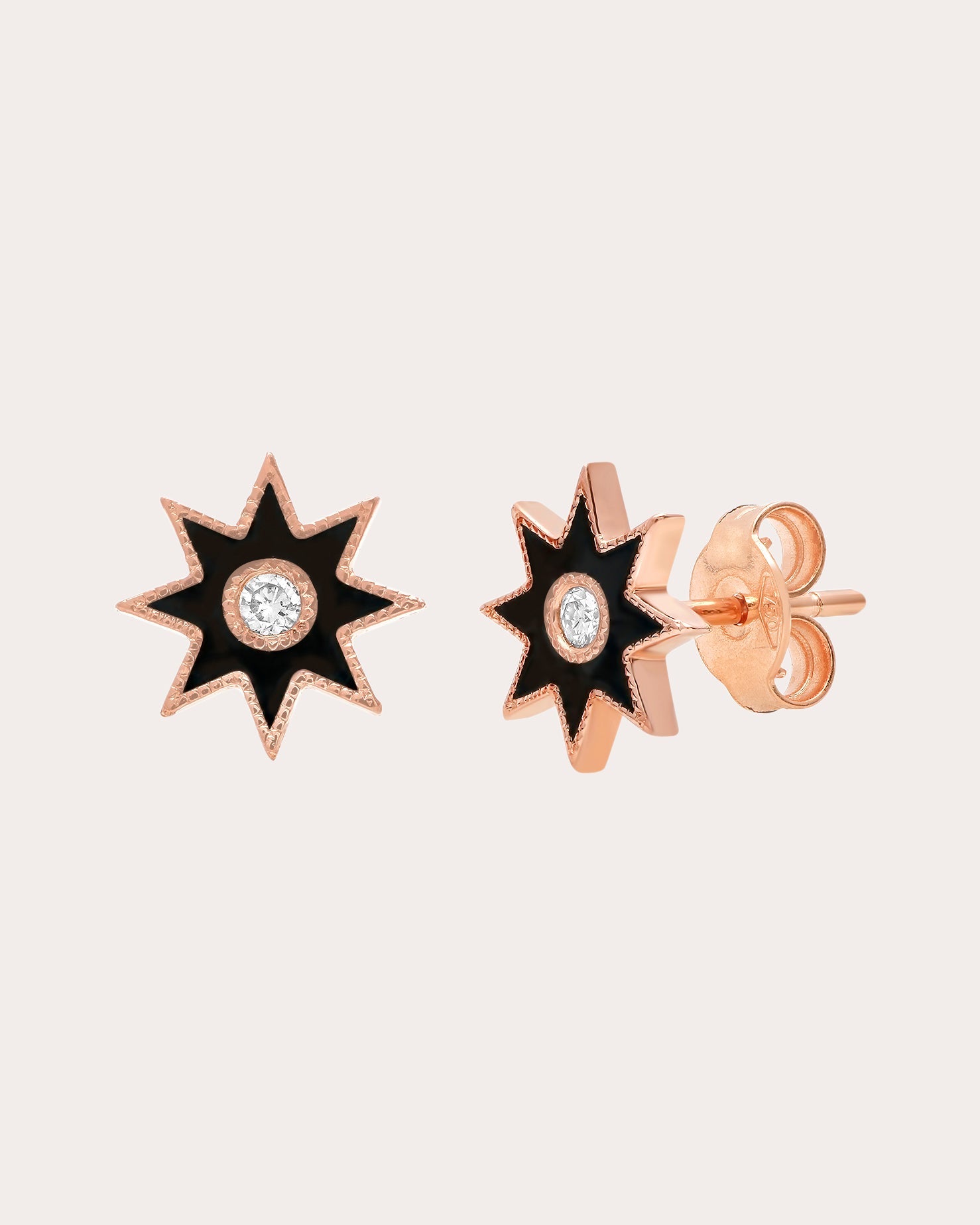 18K Gold Black Enamel and Diamond Twinkle Star Earrings