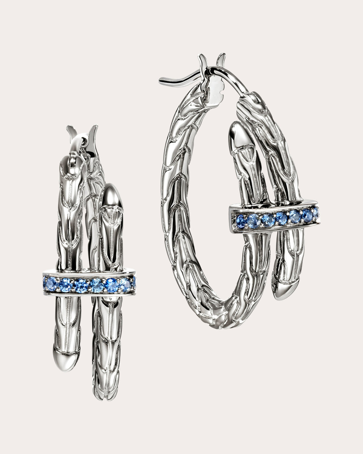 Blue Sapphire Spear Hoop Earrings