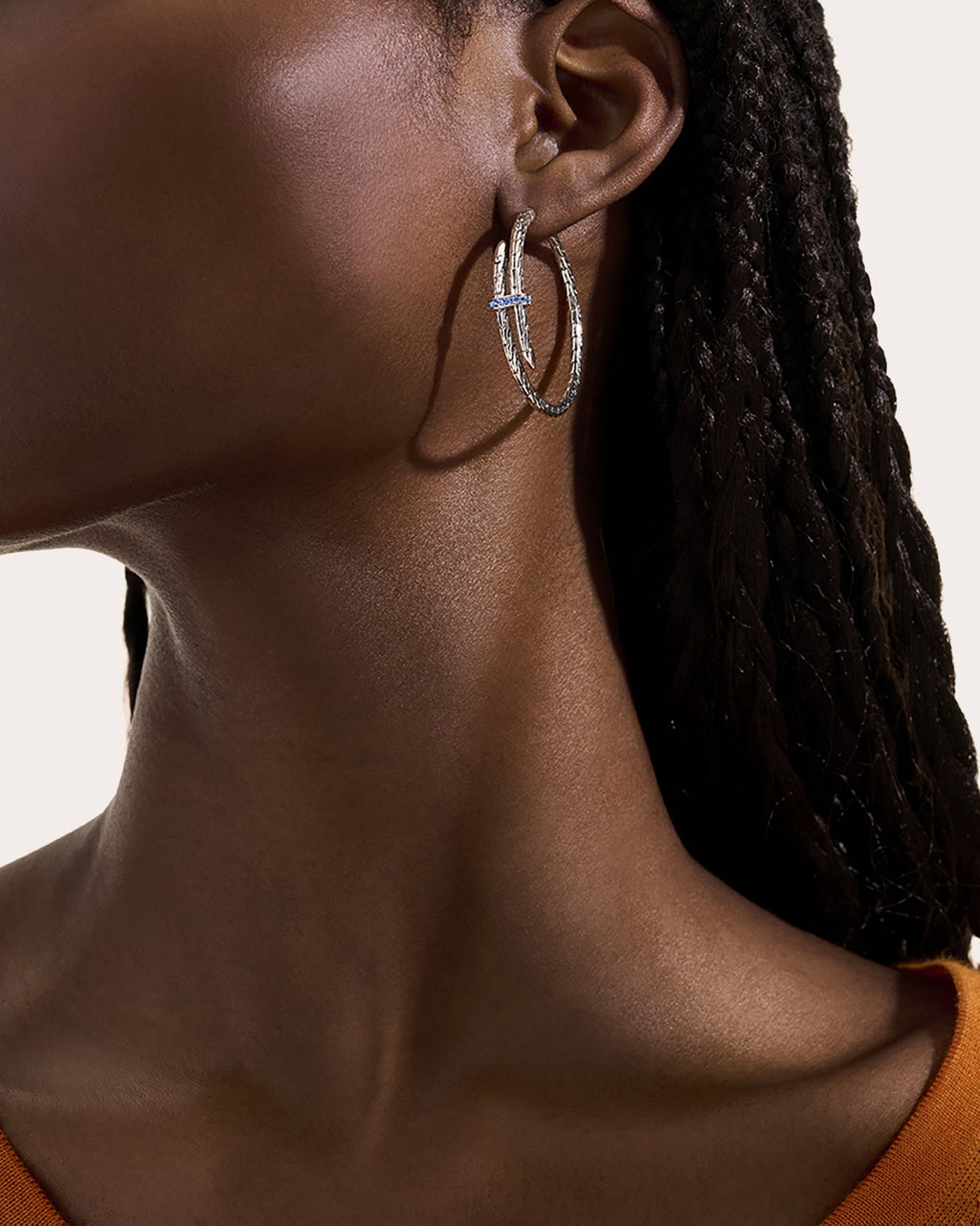 Blue Sapphire Spear Hoop Earrings