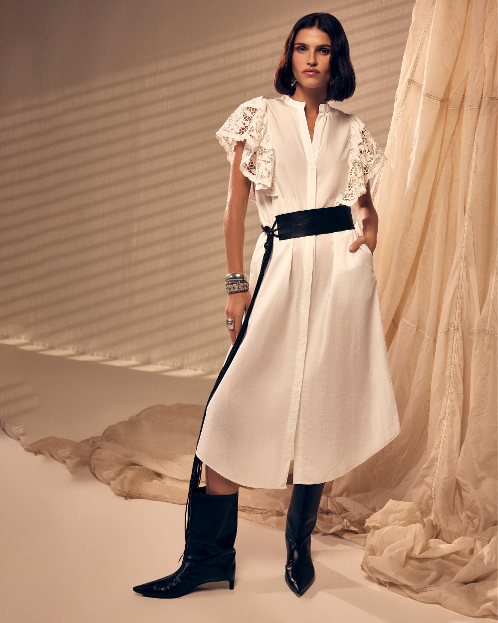 Elenore Poplin Button-Front Midi Dress