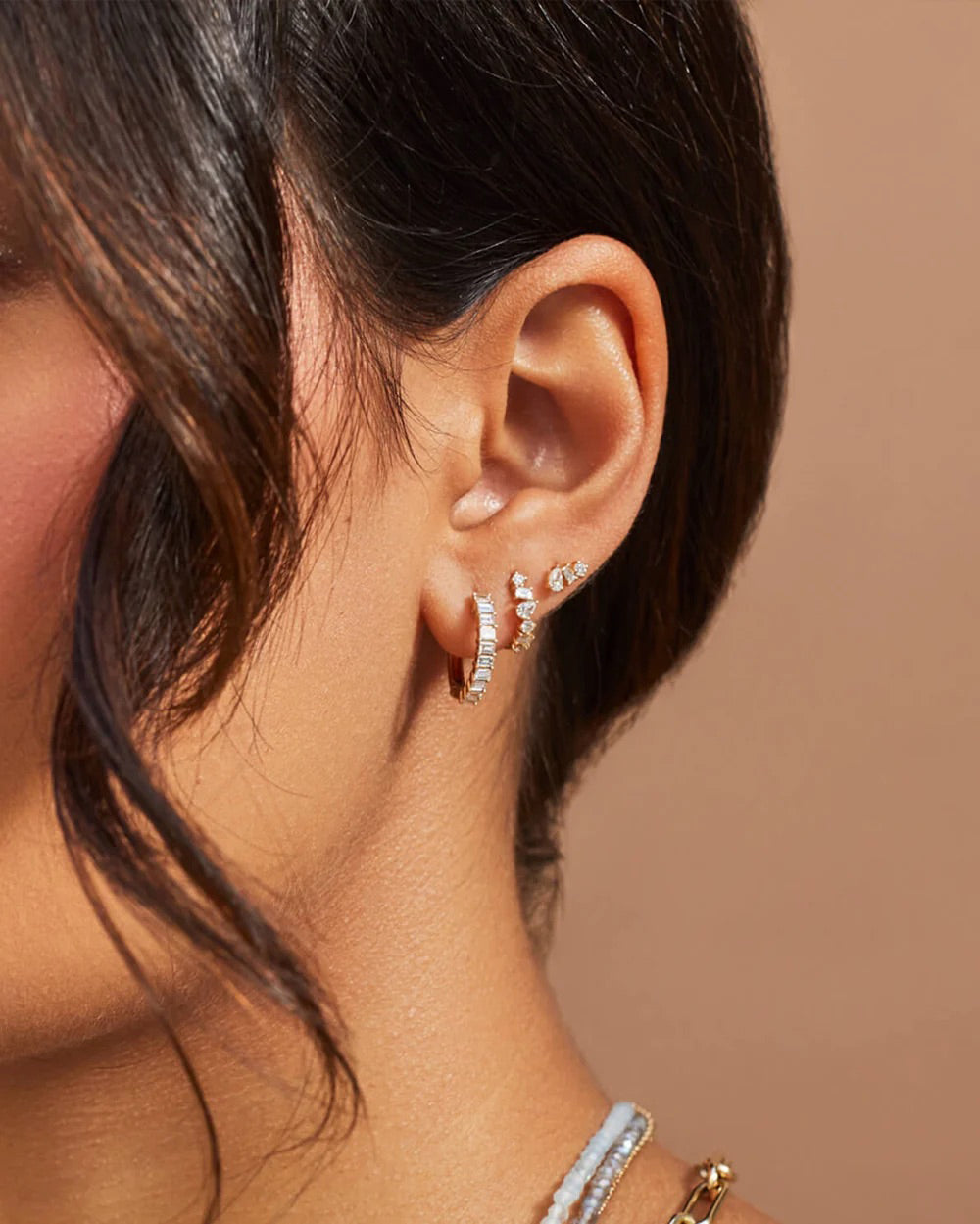 Diamond Multifaceted Mini Huggie Earrings