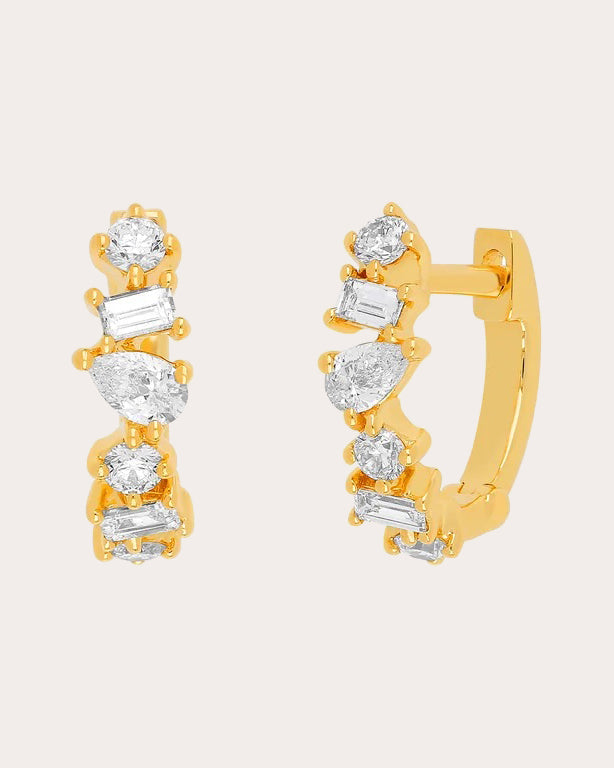 Diamond Multifaceted Mini Huggie Earrings