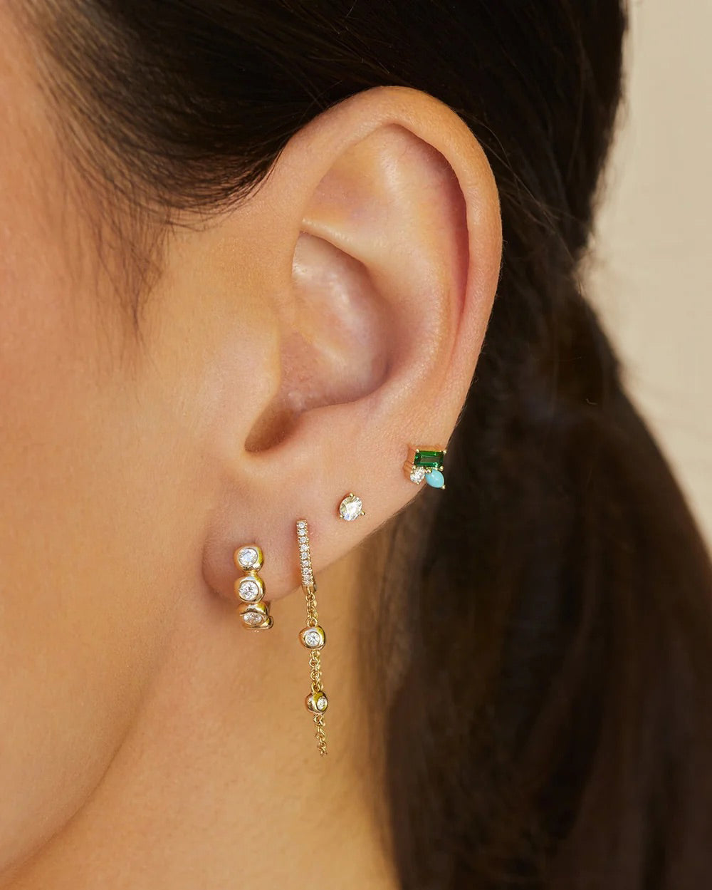 Diamond Pillow Chain Mini Huggie Earrings