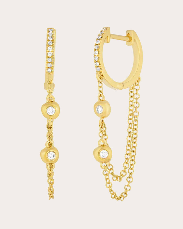 Diamond Pillow Chain Mini Huggie Earrings