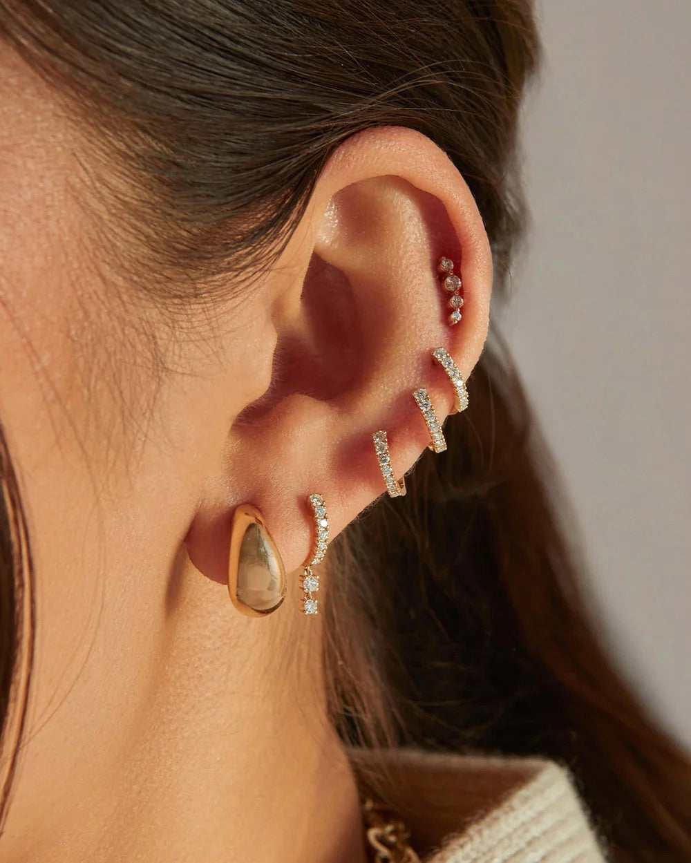Diamond Double Drop Mini Huggie Earrings