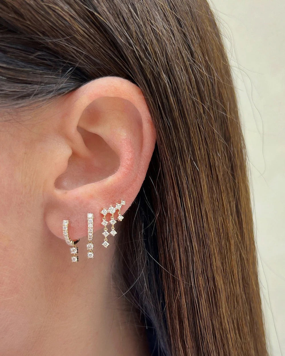 Diamond Double Drop Mini Huggie Earrings