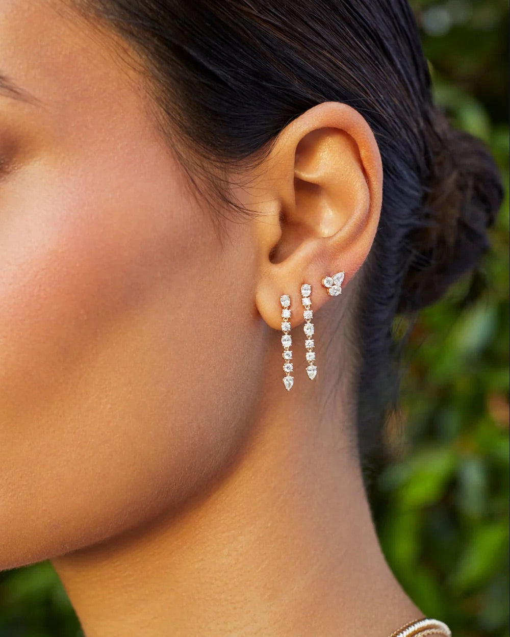 Diamond Triple Cluster Stud Earrings