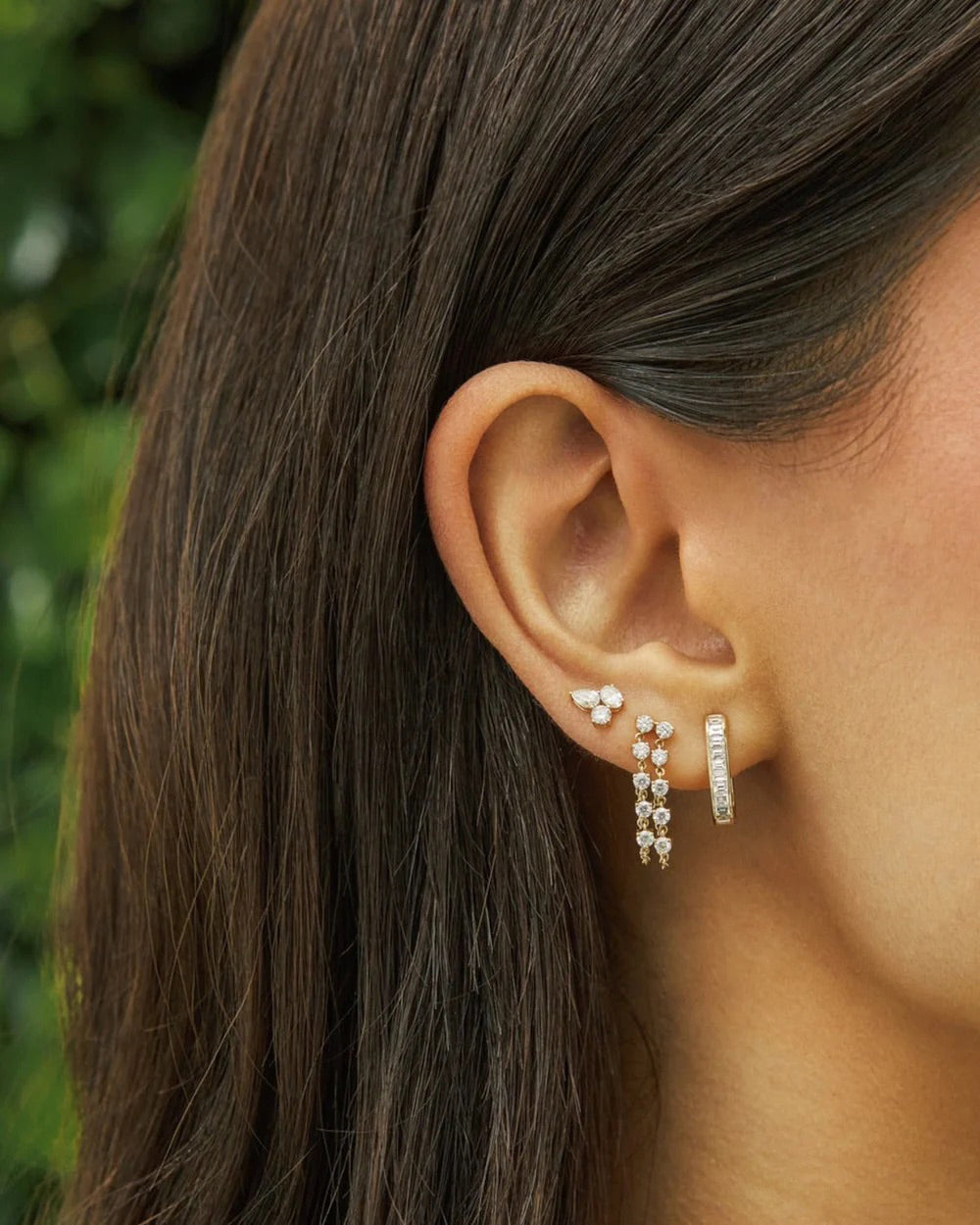Diamond Triple Cluster Stud Earrings