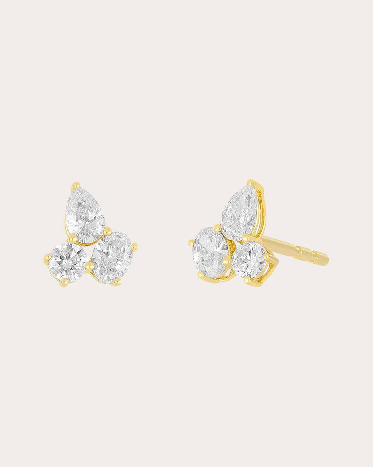 Diamond Triple Cluster Stud Earrings