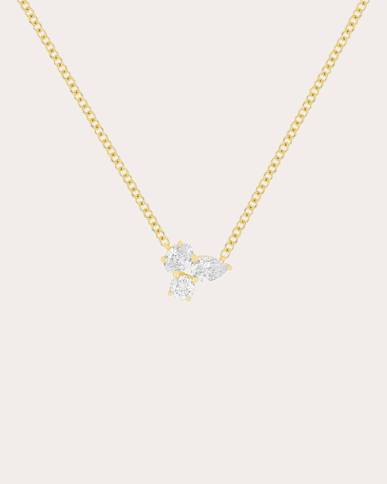 Diamond Triple Cluster Pendant Necklace