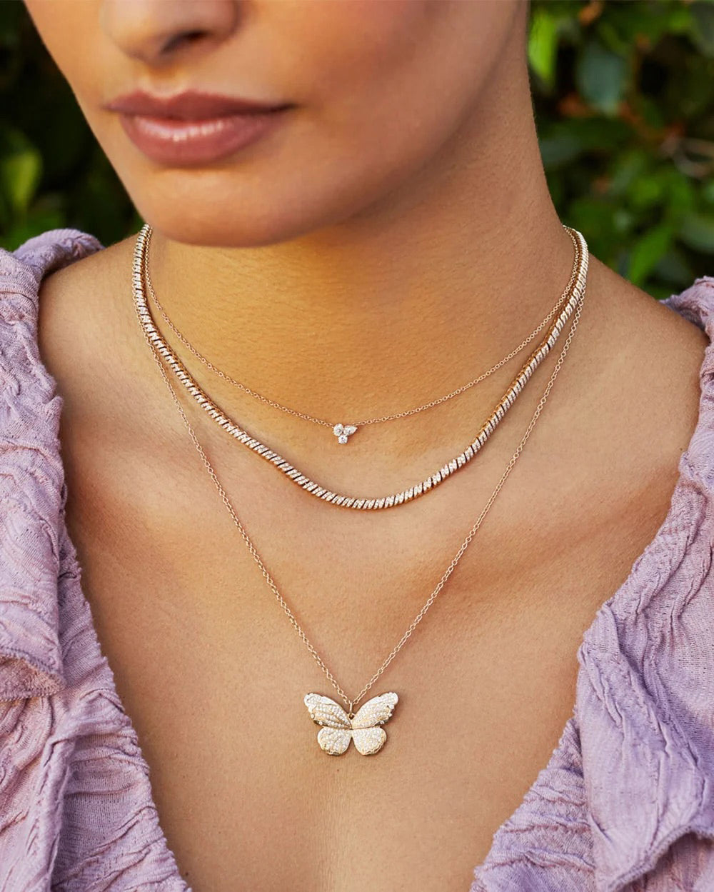 Diamond Triple Cluster Pendant Necklace