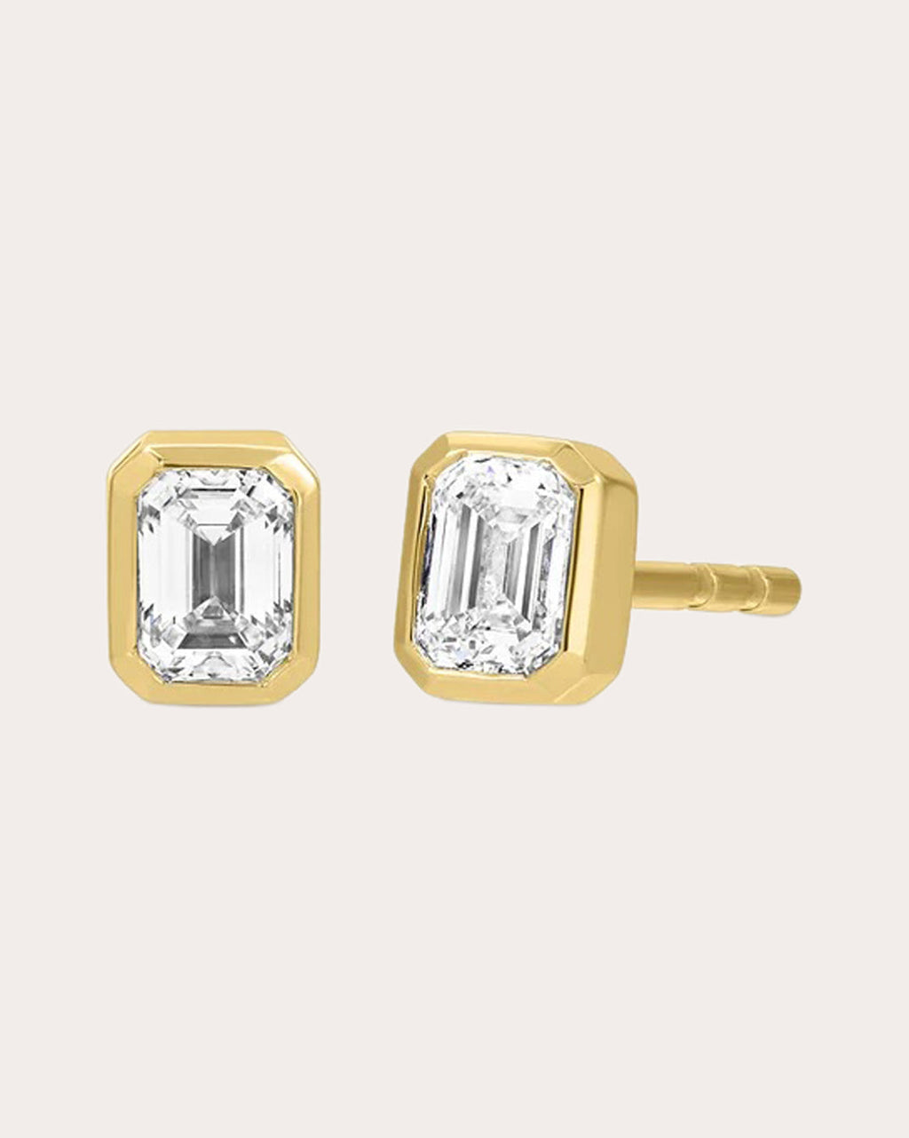 Diamond Emerald-Cut Bezel Stud Earrings