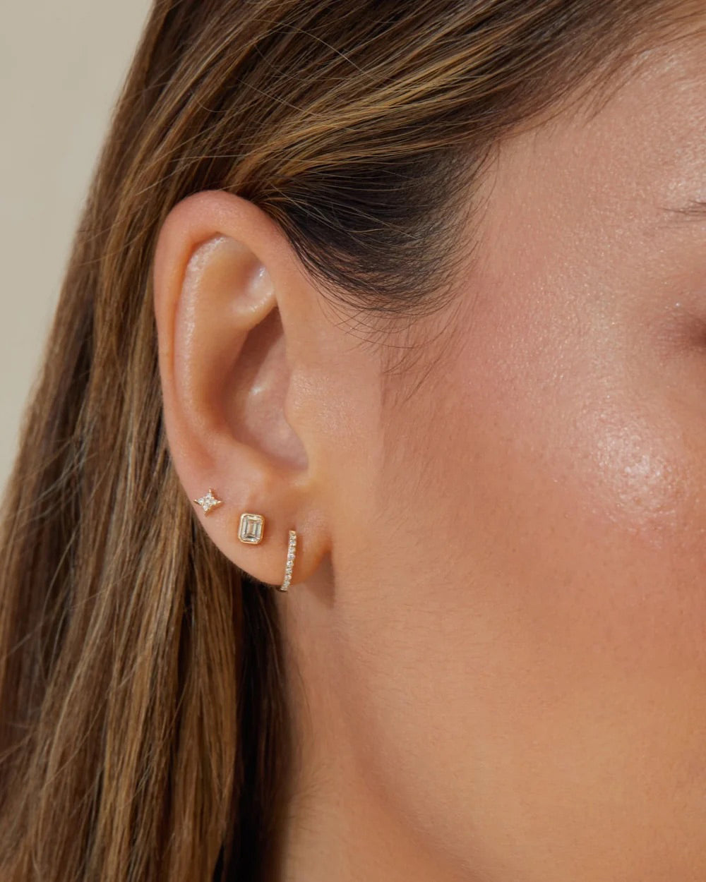 Diamond Emerald-Cut Bezel Stud Earrings