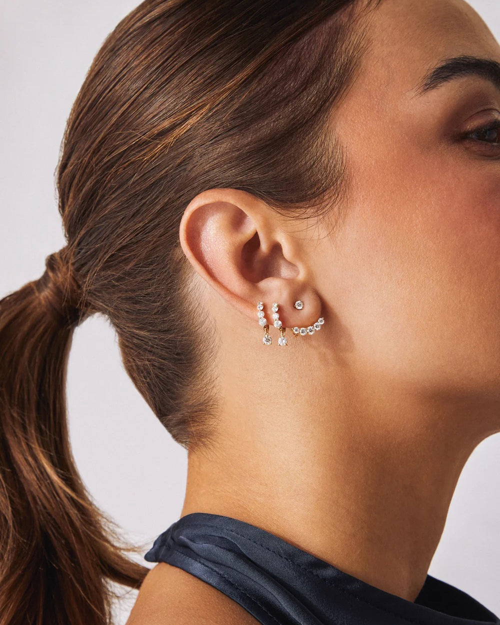 Diamond Graduated Drop Mini Huggie Earrings