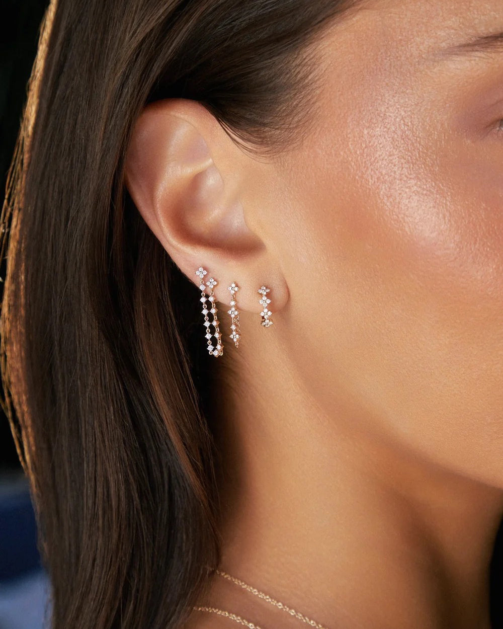 Diamond Fleur Huggie Earrings