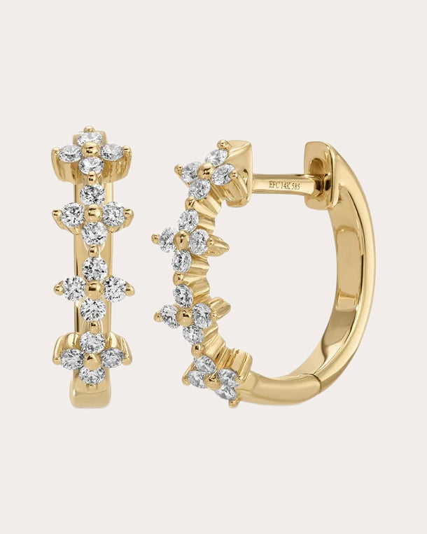 Diamond Fleur Huggie Earrings