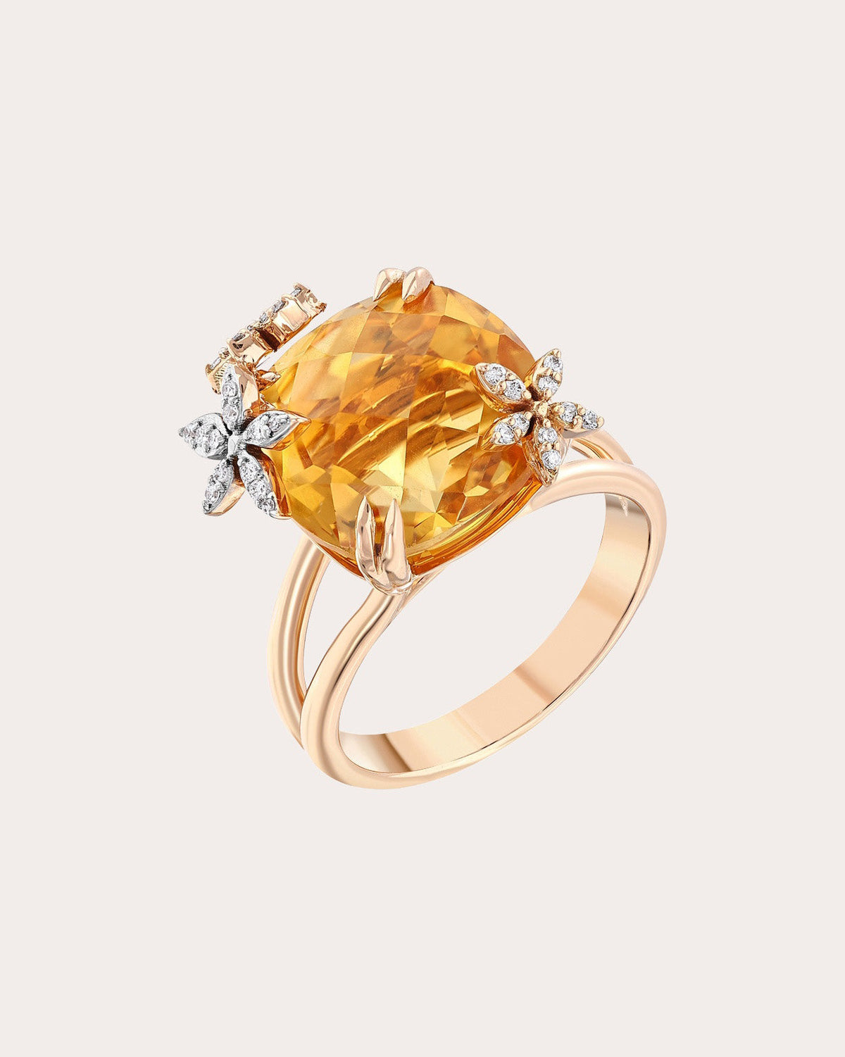 Citrine & Diamond Apple Seed Tara Ring