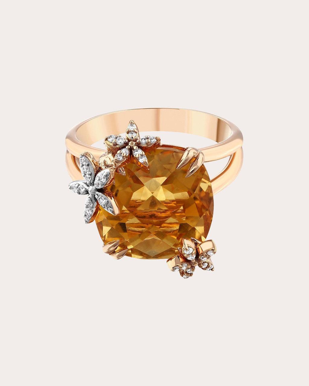 Citrine & Diamond Apple Seed Tara Ring