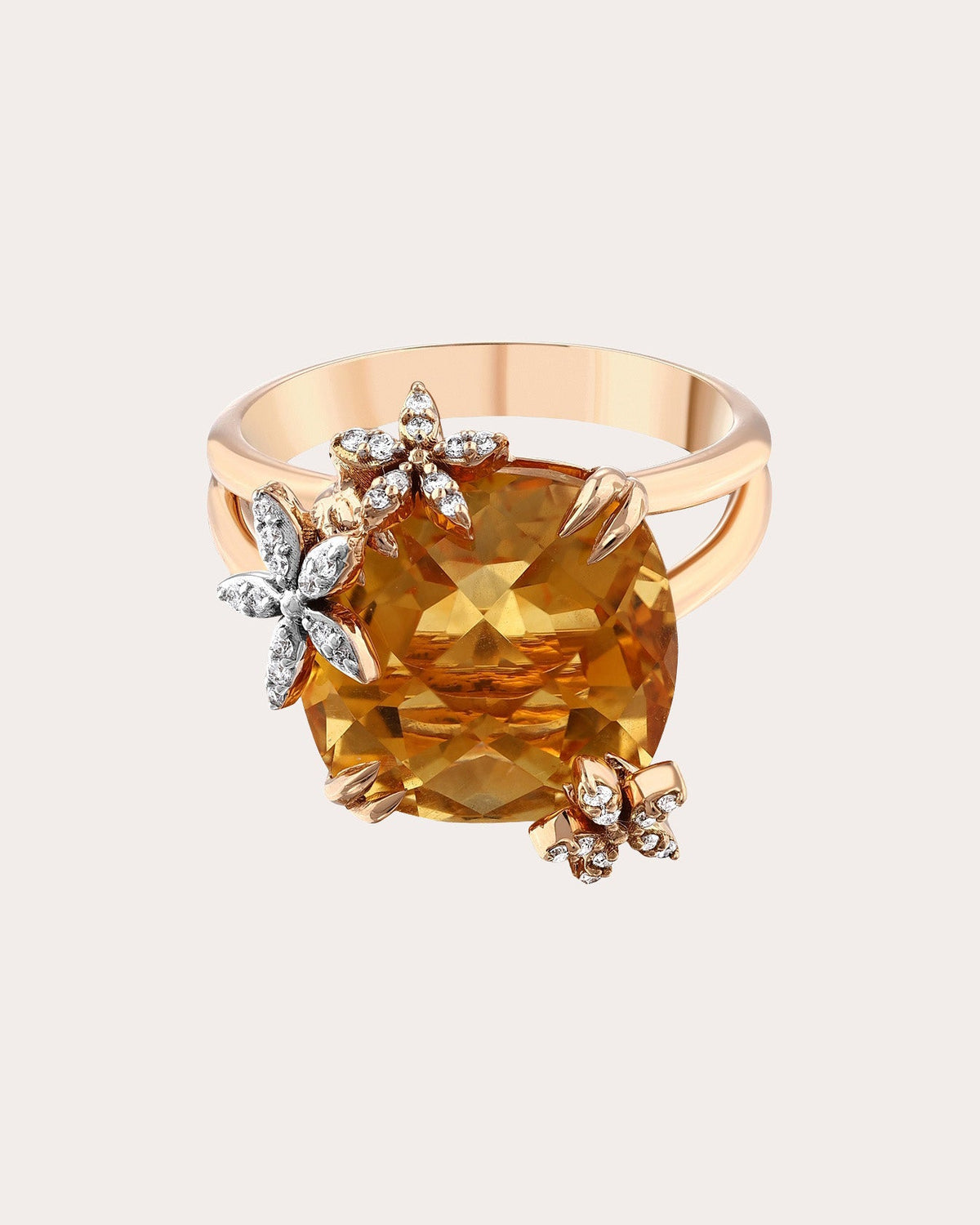 Citrine & Diamond Apple Seed Tara Ring