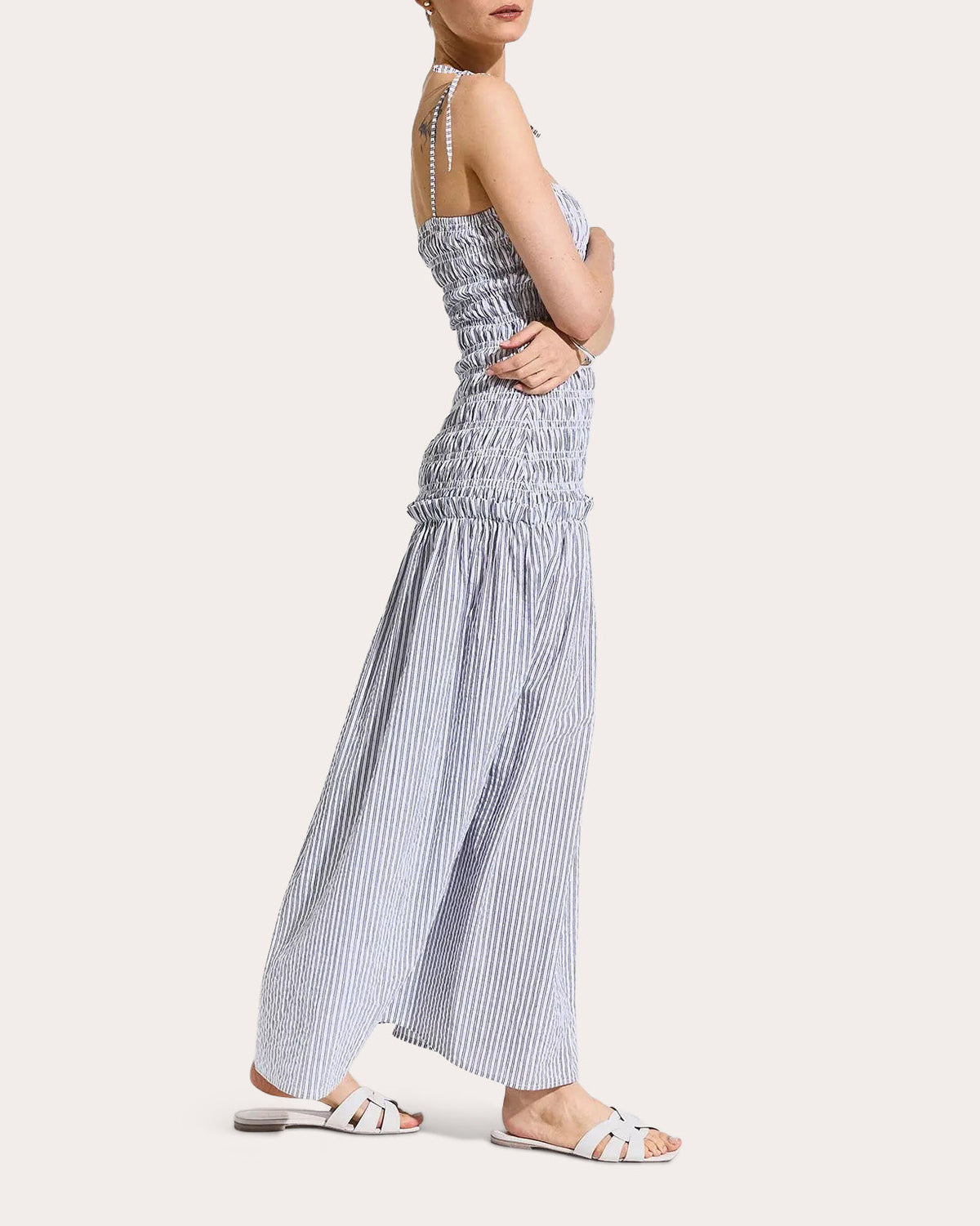 Eddy Smocked Stripe Drop-Waist Maxi Dress