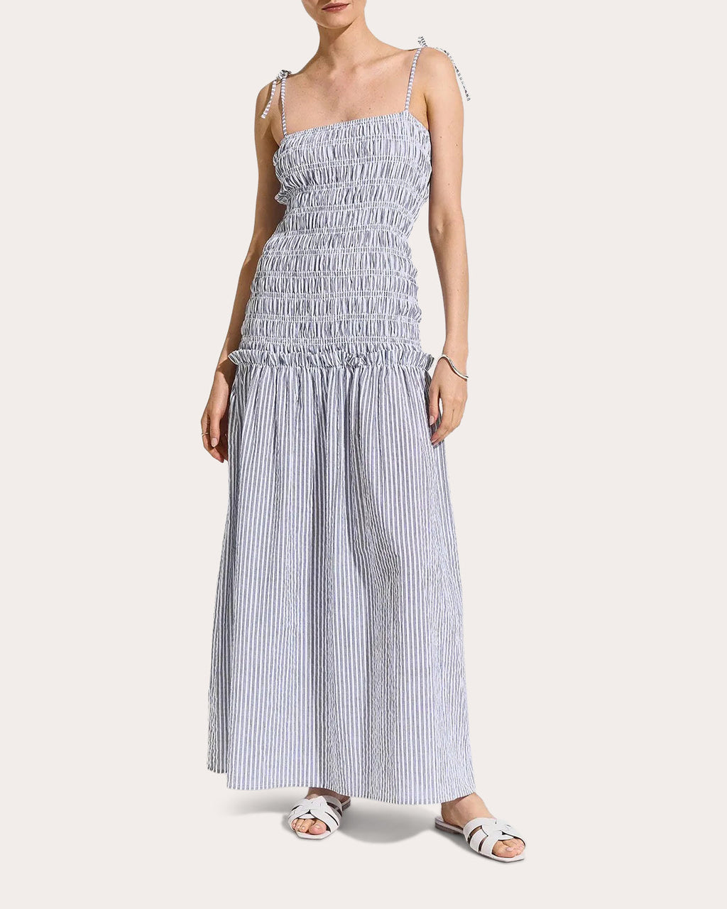 Eddy Smocked Stripe Drop-Waist Maxi Dress