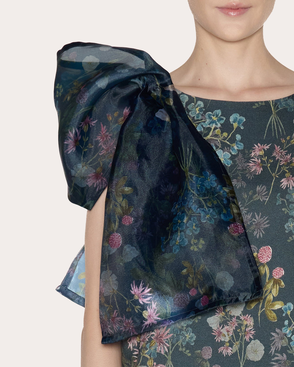 Emotion Floral Crepe de Chine Bow A-Line Dress
