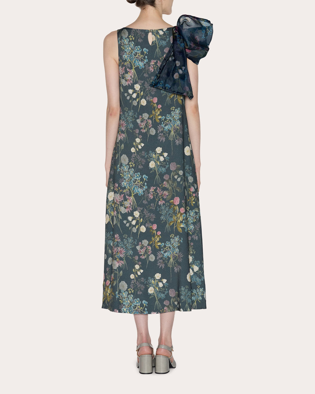 Emotion Floral Crepe de Chine Bow A-Line Dress