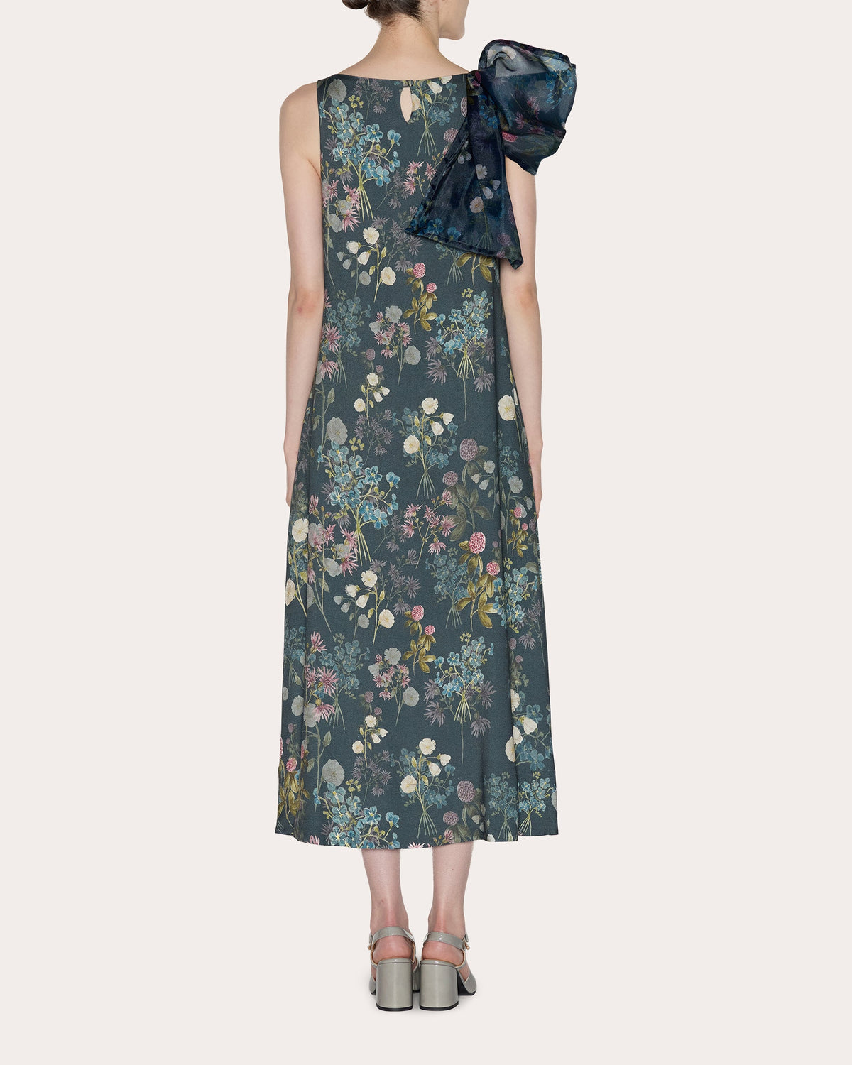 Emotion Floral Crepe de Chine Bow A-Line Dress