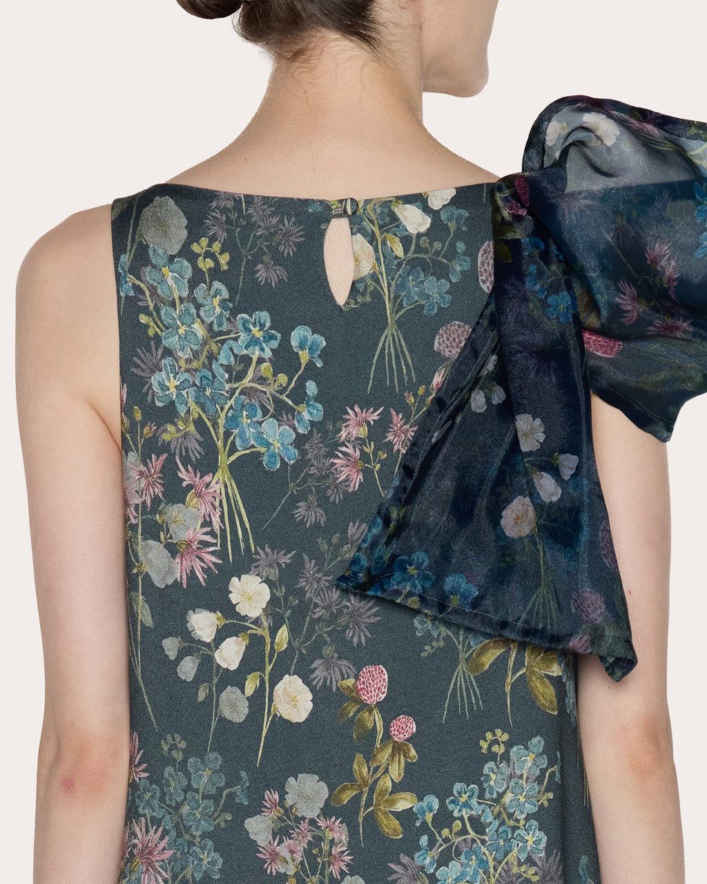Emotion Floral Crepe de Chine Bow A-Line Dress
