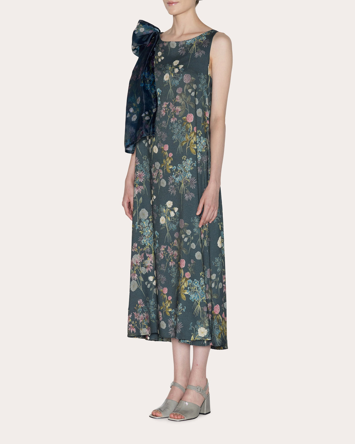 Emotion Floral Crepe de Chine Bow A-Line Dress