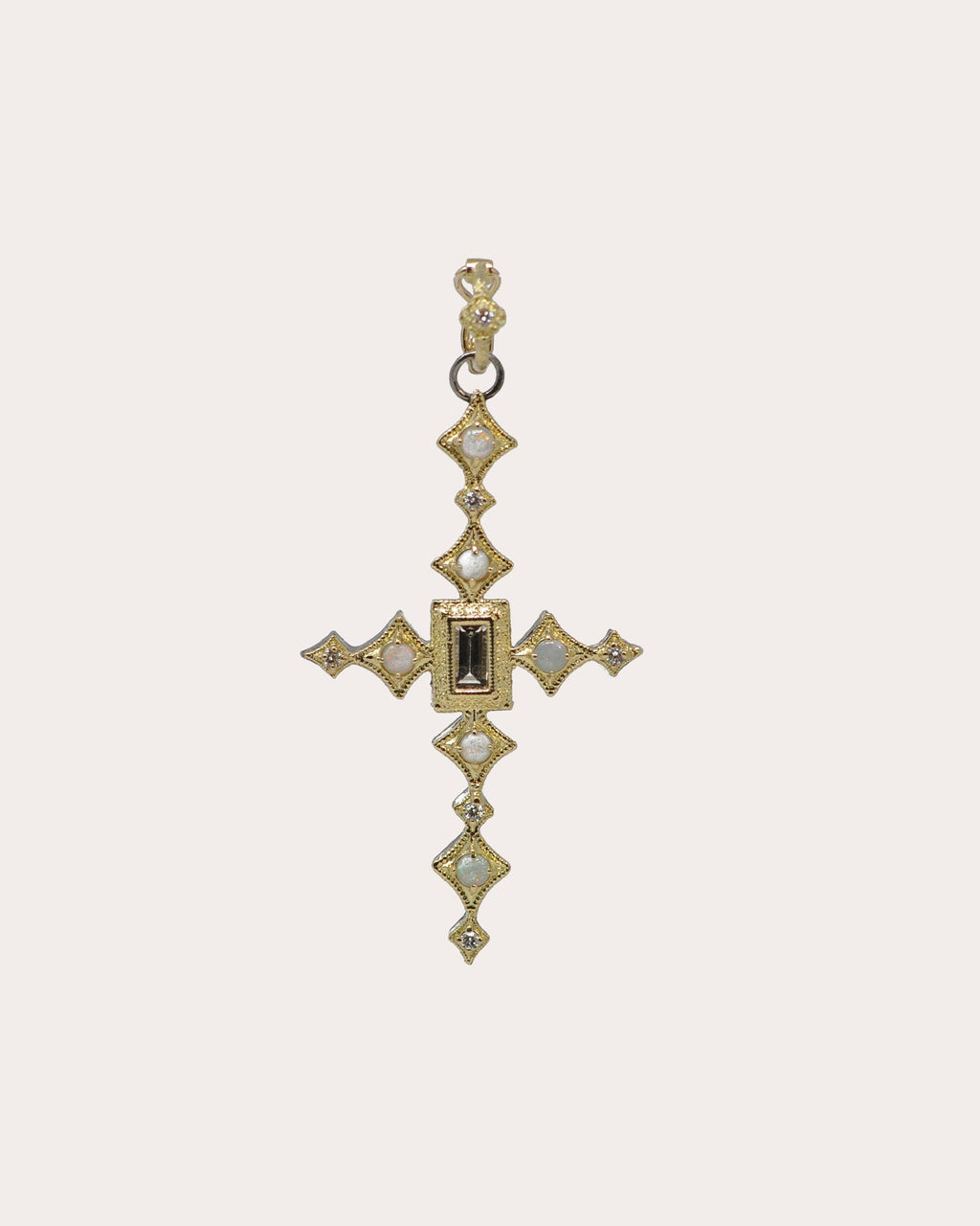 Opal & Morganite Two-Tone Cross Pendant