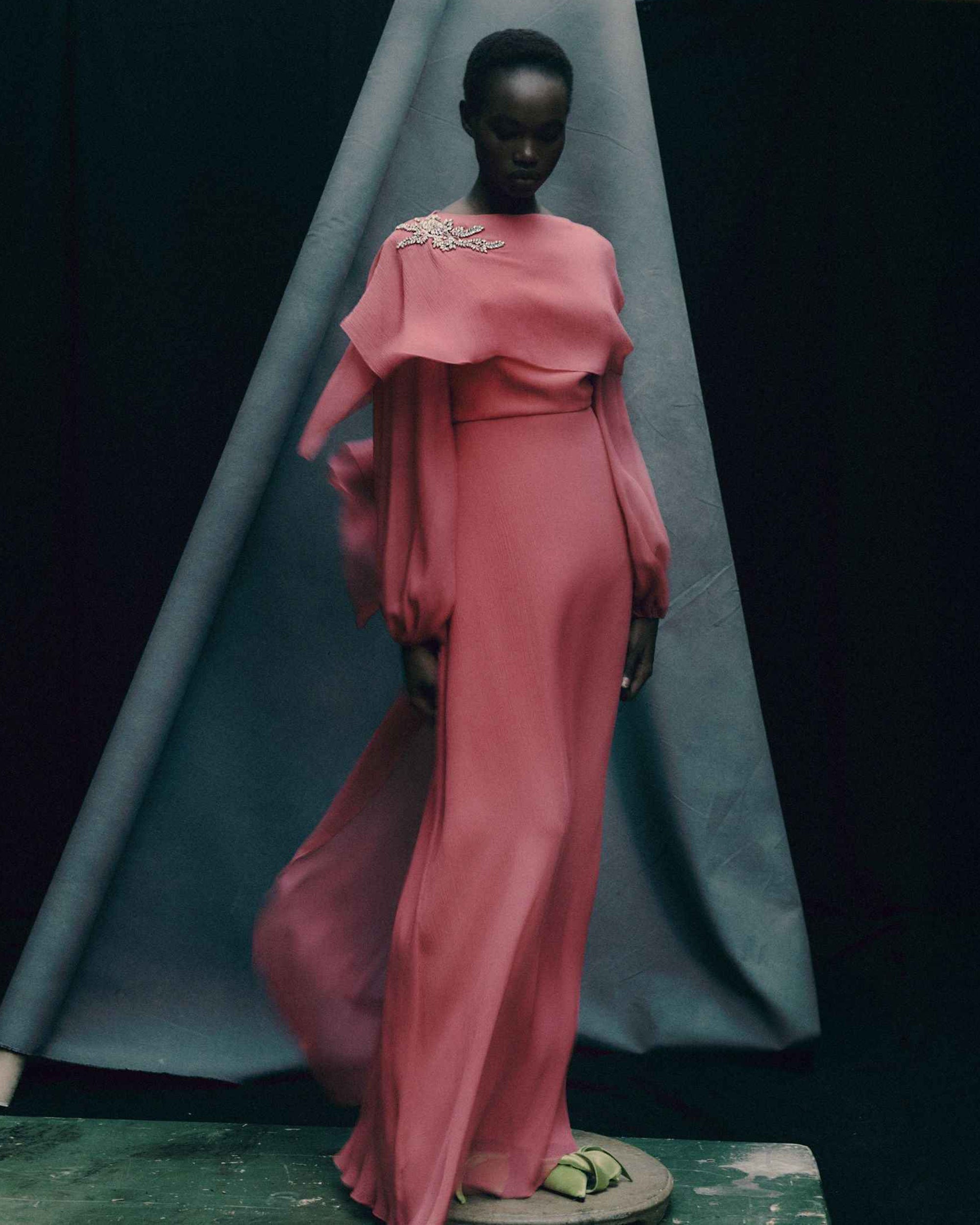 Crystal Silk Chiffon Asymmetric Drape Gown