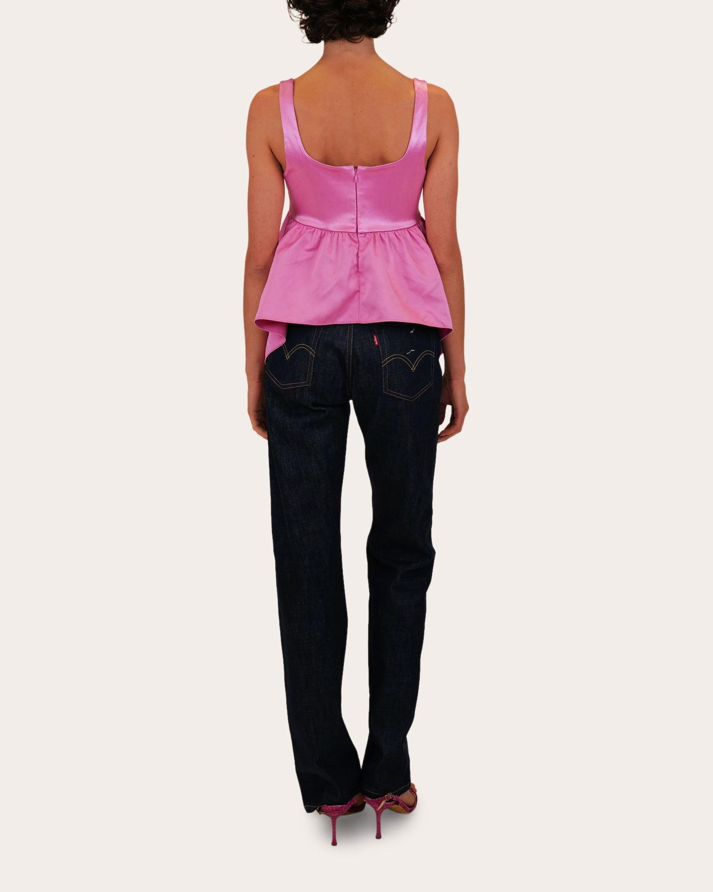 Esme Satin Empire-Waist Peplum Top