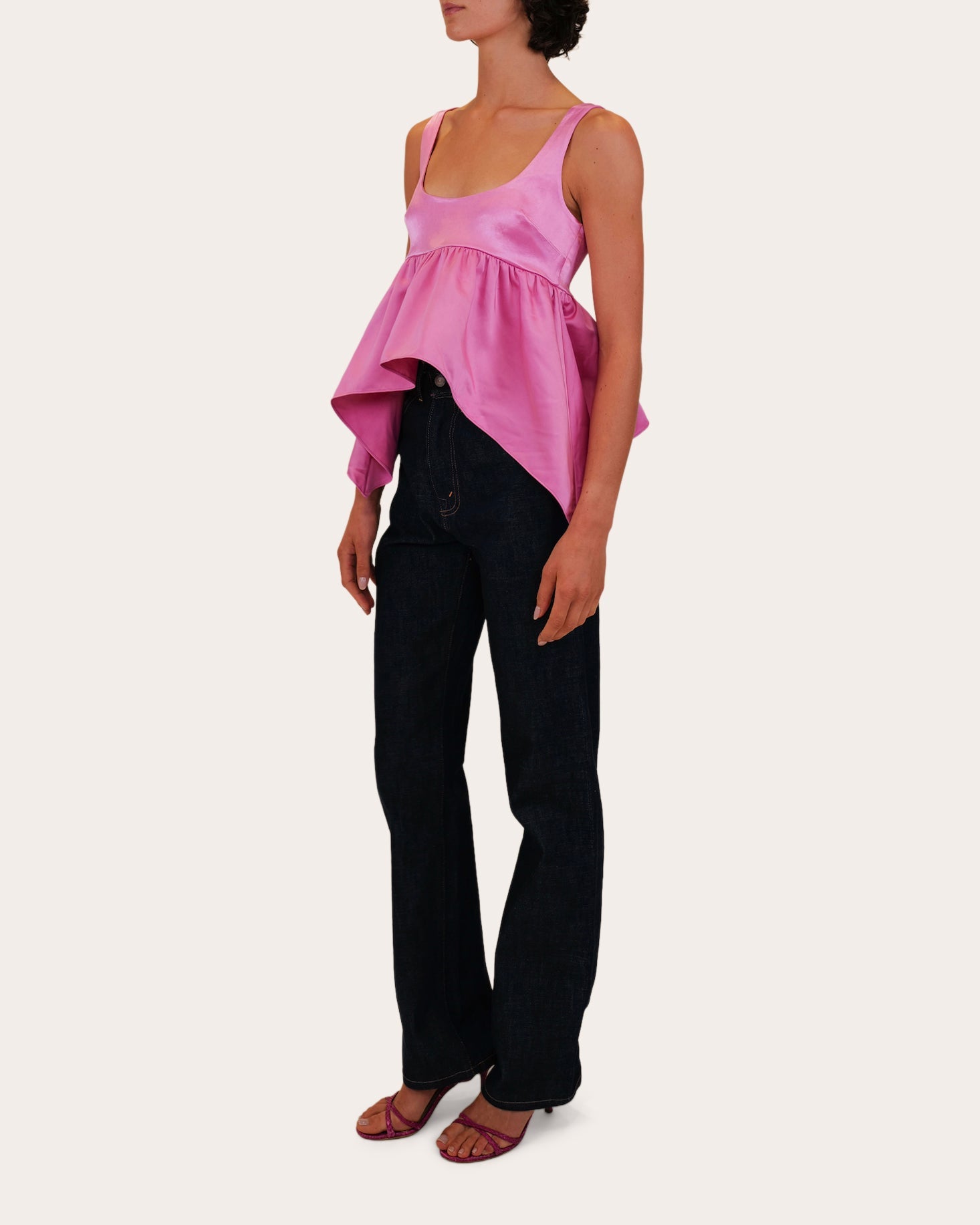 Esme Satin Empire-Waist Peplum Top