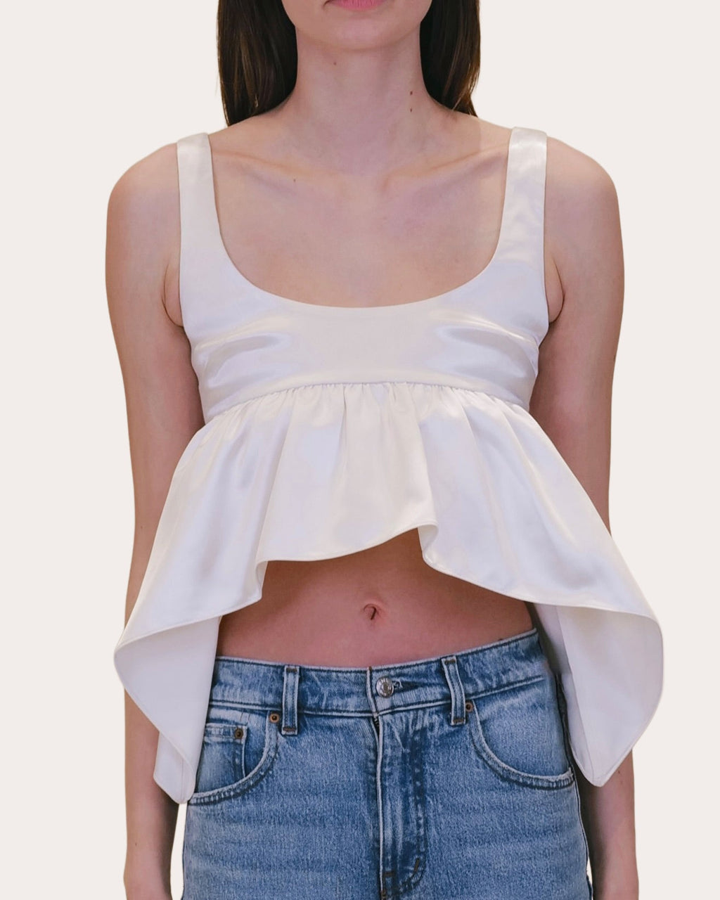 Esme Cupro Satin Empire-Waist Peplum Top