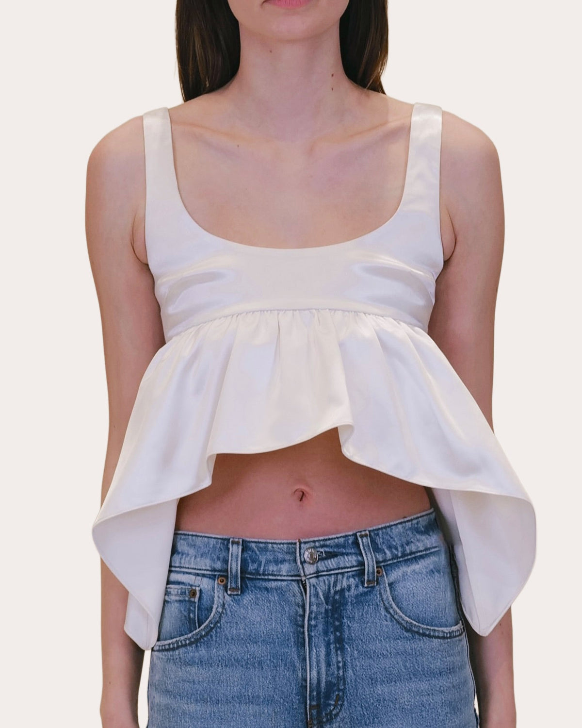 Esme Cupro Satin Empire-Waist Peplum Top