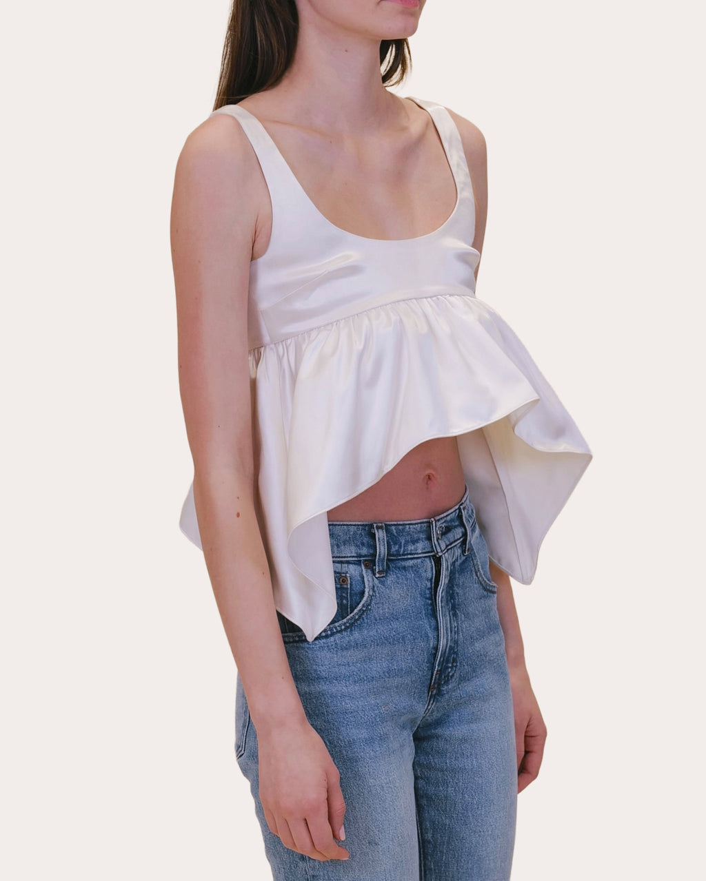 Esme Cupro Satin Empire-Waist Peplum Top