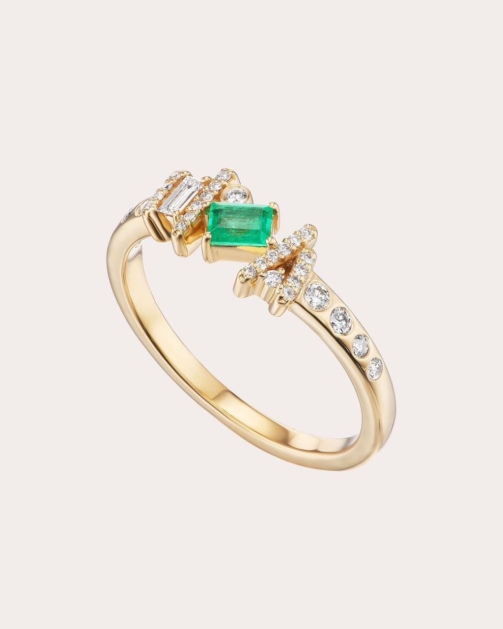 Emerald & Diamond 14k Gold Ethereal Angel Ring