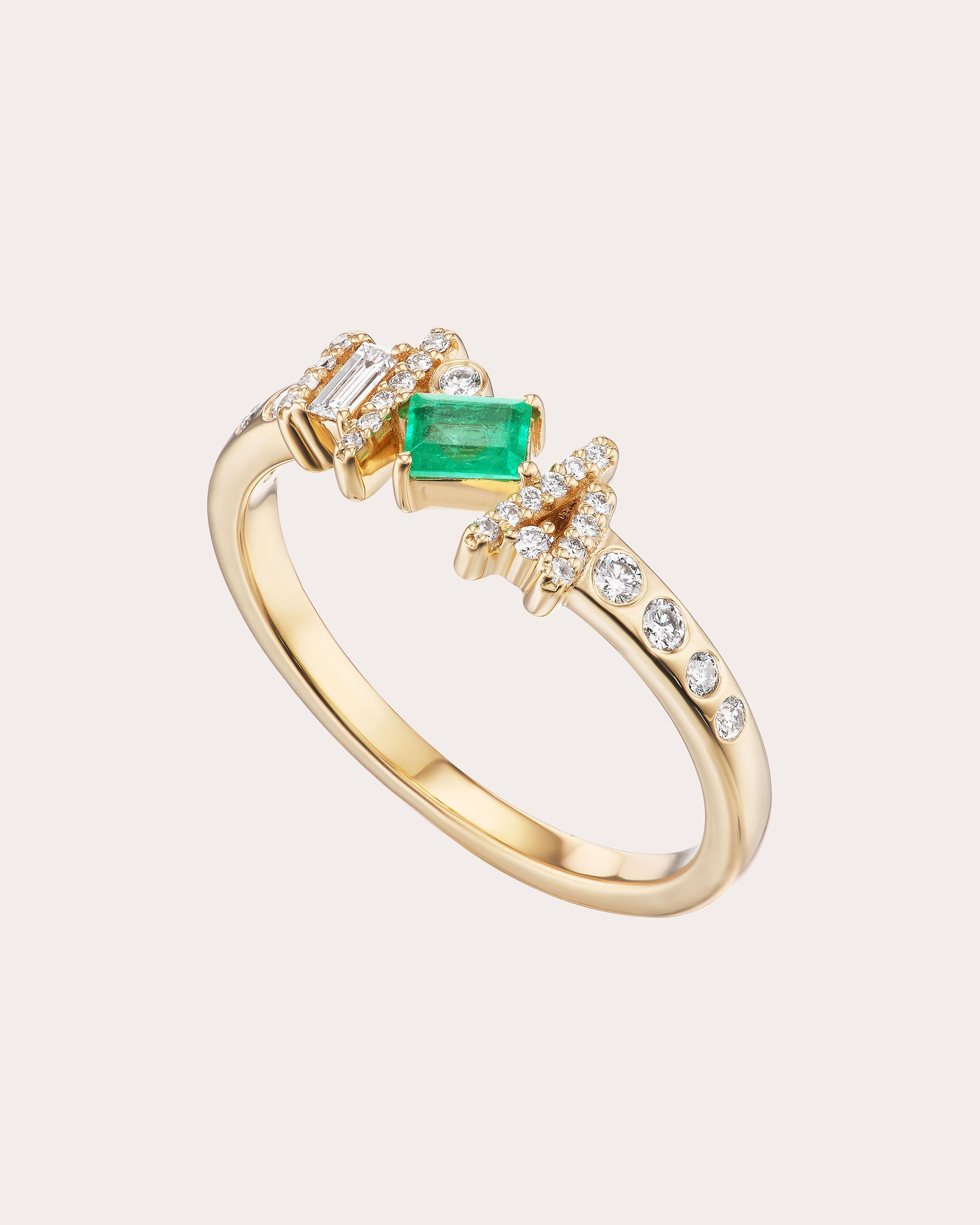 Emerald & Diamond 14k Gold Ethereal Angel Ring