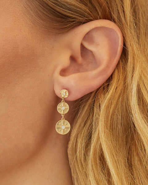 Diamond Eye of the Sun Triple Disc Drop Earrings