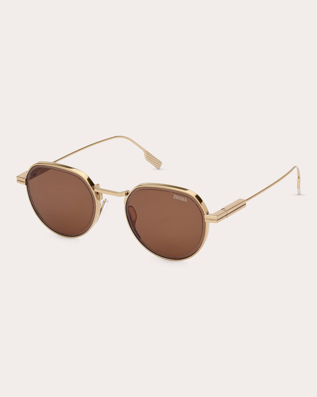 Round-Frame Shiny Light Bronze and Roviex Gold-Tone Sunglasses